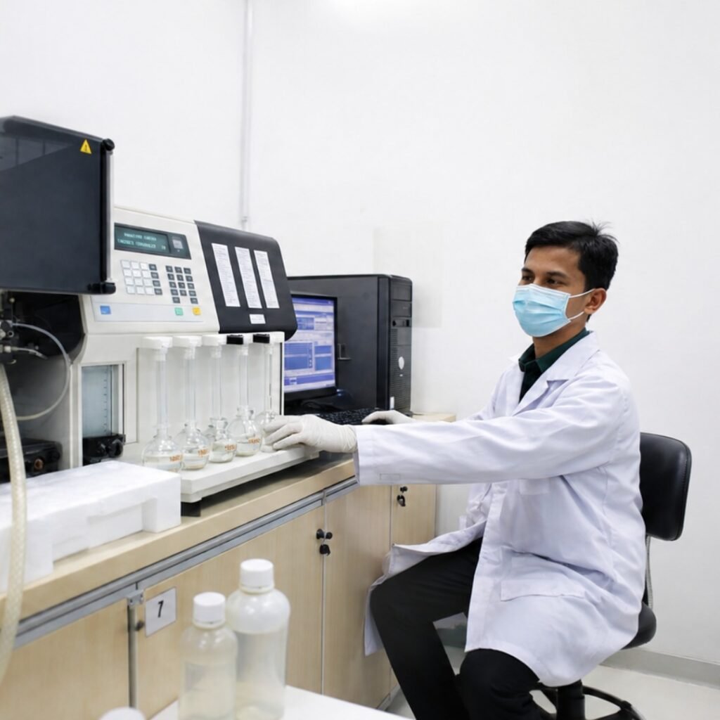 Sampel air untuk pengujian kualitas di laboratorium